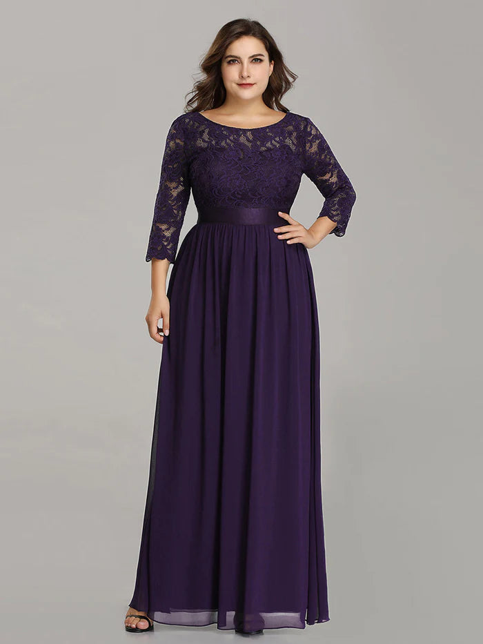 Simple Plus Size Lace Evening Dress with Half Sleeves