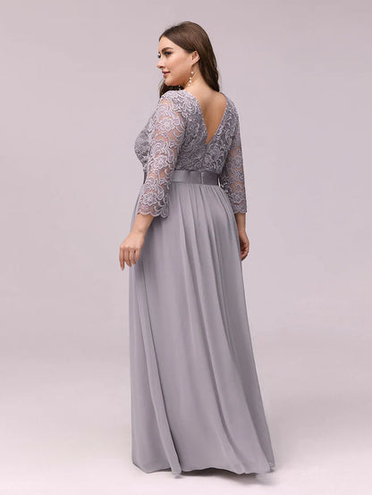 Simple Plus Size Lace Evening Dress with Half Sleeves