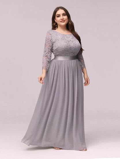 Simple Plus Size Lace Evening Dress with Half Sleeves