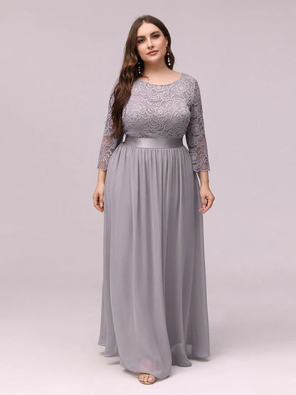 Simple Plus Size Lace Evening Dress with Half Sleeves