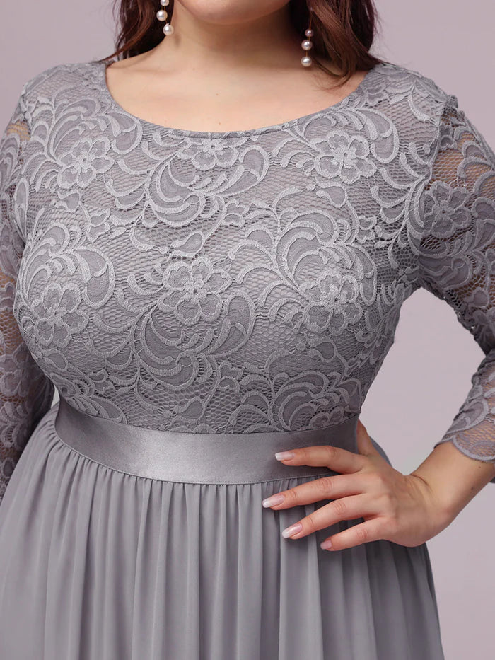 Simple Plus Size Lace Evening Dress with Half Sleeves