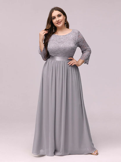 Simple Plus Size Lace Evening Dress with Half Sleeves