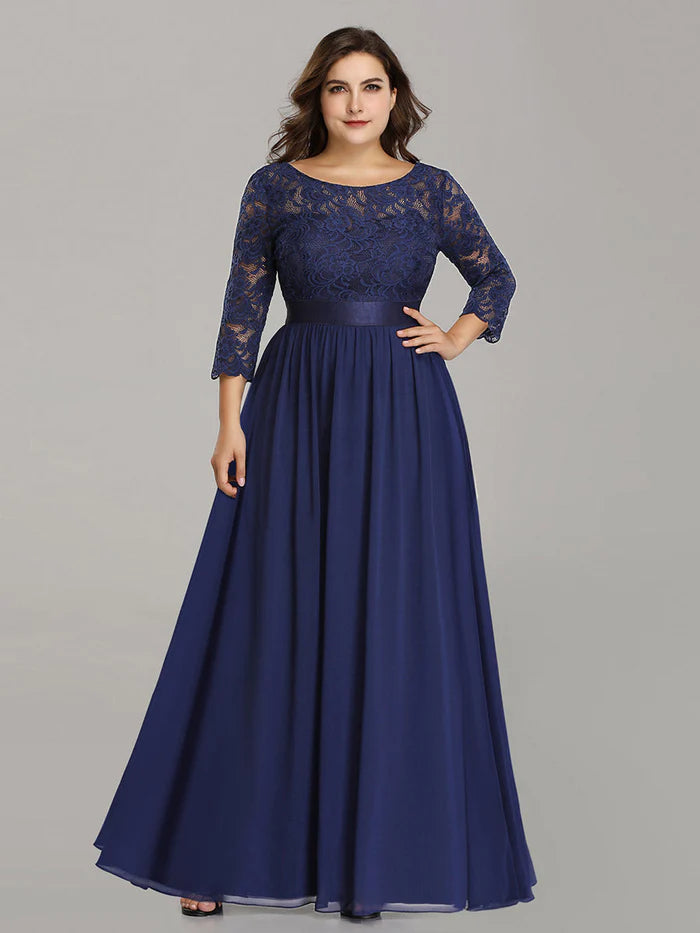 Simple Plus Size Lace Evening Dress with Half Sleeves