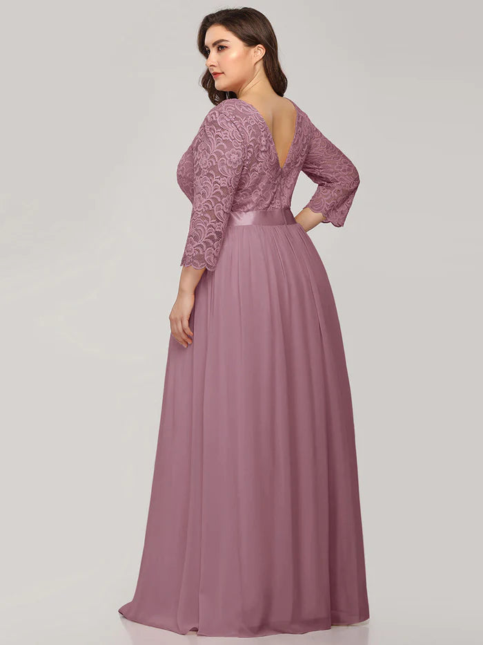 Simple Plus Size Lace Evening Dress with Half Sleeves