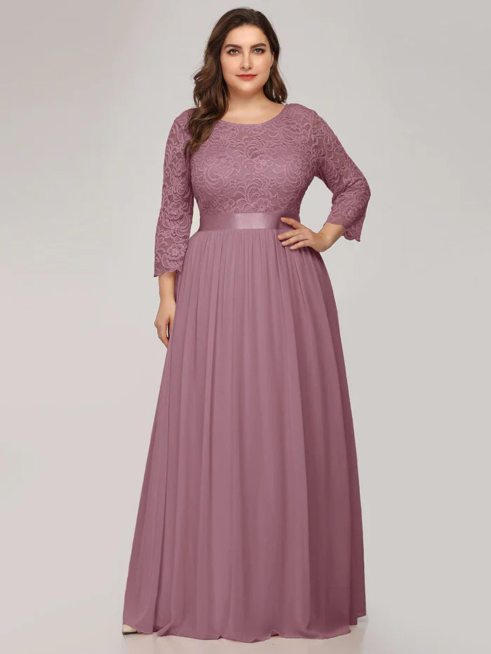 Simple Plus Size Lace Evening Dress with Half Sleeves