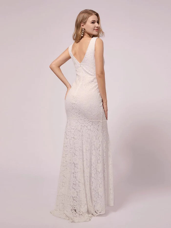 Maxi Long Lace V-neck Fishtail Maternity Dress for Wedding