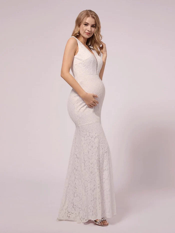 Maxi Long Lace V-neck Fishtail Maternity Dress for Wedding