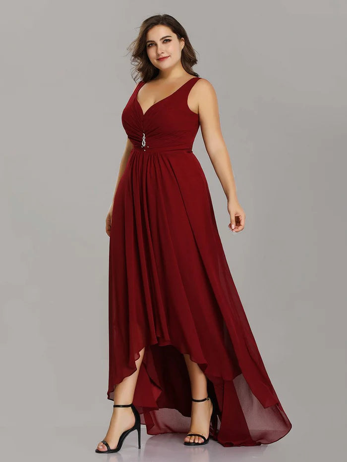 Plus Size Chiffon Formal V-Neck High-Low Cocktail Dress