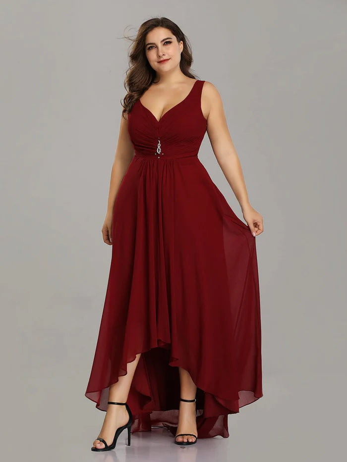 Plus Size Chiffon Formal V-Neck High-Low Cocktail Dress