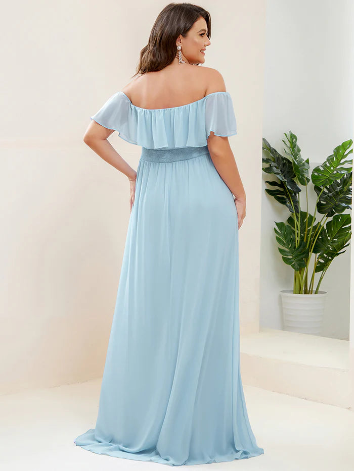 Plus Size Off the Shoulder Formal Bridesmaid Dress with Thigh Split Wholesale ES00969