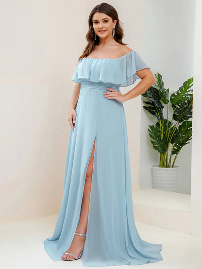 Plus Size Off the Shoulder Formal Bridesmaid Dress with Thigh Split Wholesale ES00969