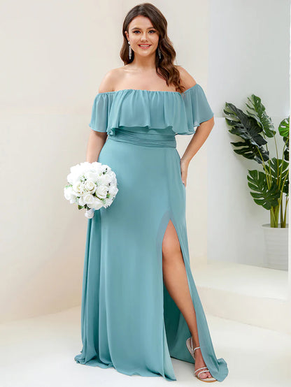 Plus Size Sexy Side Split Long Chiffon Formal Dresses Wholesale ES00969