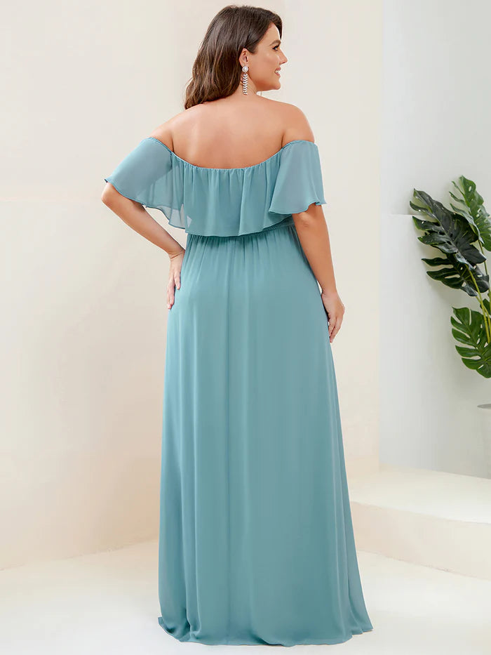 Plus Size Sexy Side Split Long Chiffon Formal Dresses Wholesale ES00969