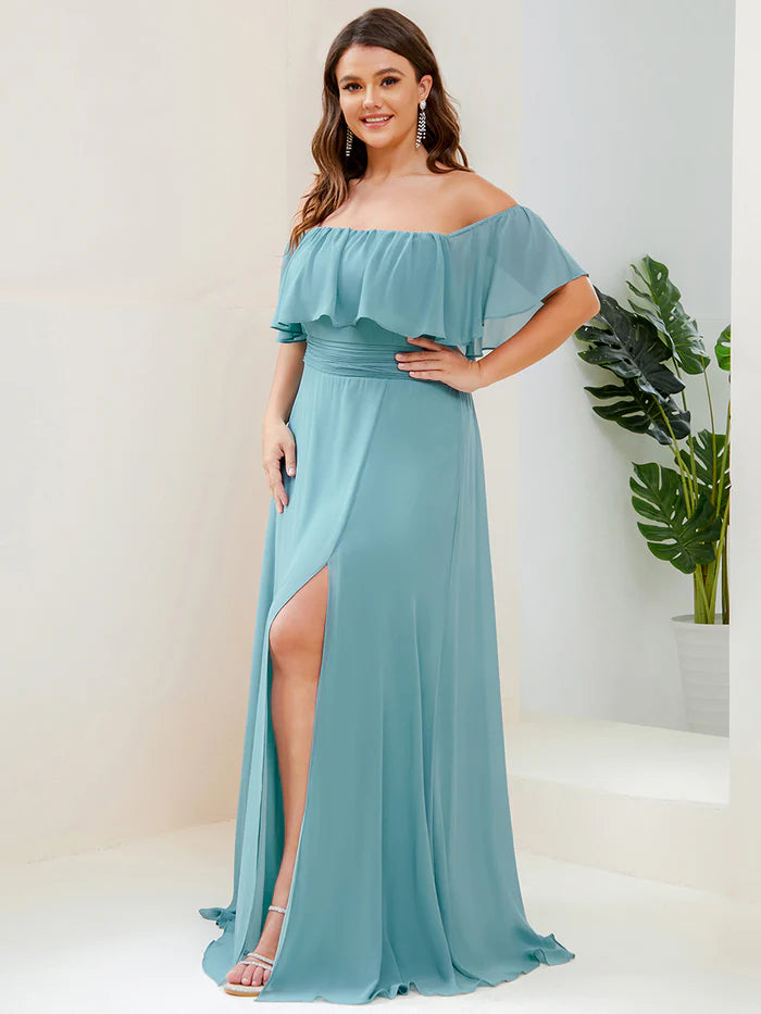 Plus Size Sexy Side Split Long Chiffon Formal Dresses Wholesale ES00969