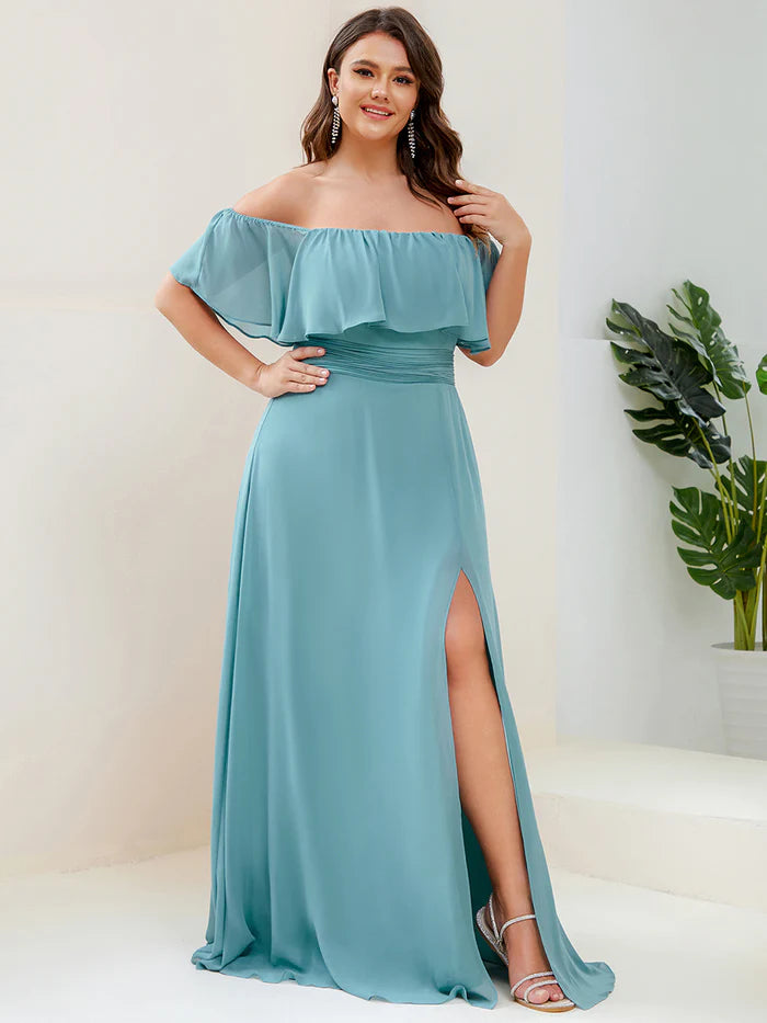 Plus Size Sexy Side Split Long Chiffon Formal Dresses Wholesale ES00969