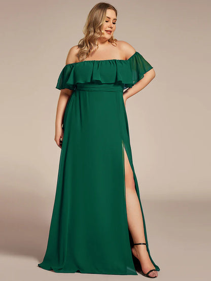 Plus Size Sexy Side Split Long Chiffon Formal Dresses Wholesale ES00969