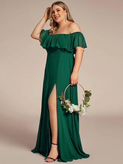 Plus Size Sexy Side Split Long Chiffon Formal Dresses Wholesale ES00969