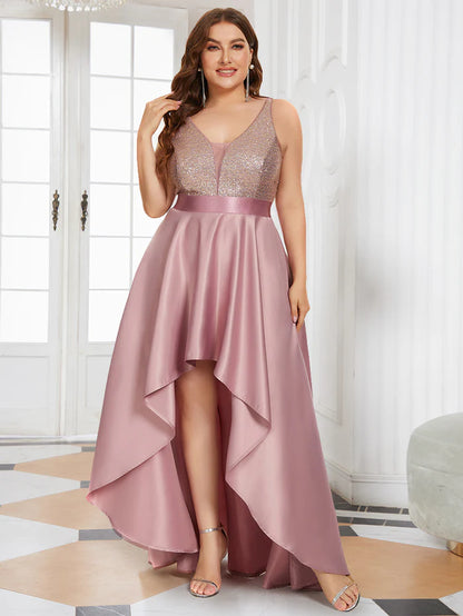 Plus Size High Low Sleeveless Dresses With Sequin for Evening Wholesale EP00667