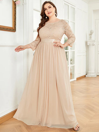 Simple Plus Size Lace Evening Dress with Half Sleeves