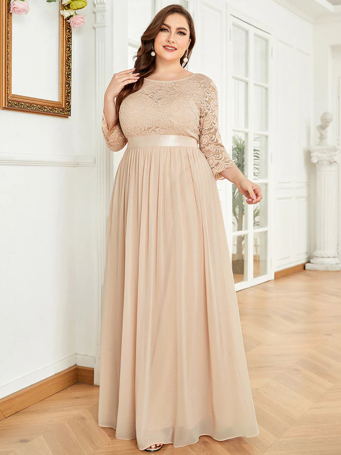 Simple Plus Size Lace Evening Dress with Half Sleeves