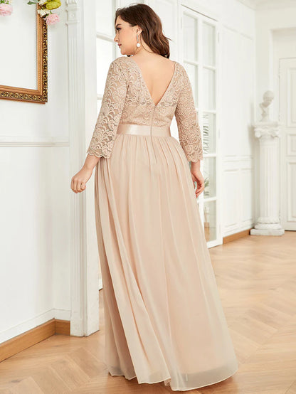 Simple Plus Size Lace Evening Dress with Half Sleeves