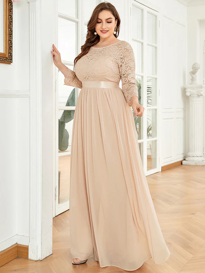 Simple Plus Size Lace Evening Dress with Half Sleeves