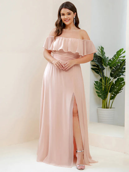 Maxi Chiffon Off the Shoulder Ruffled Maternity Evening Dress