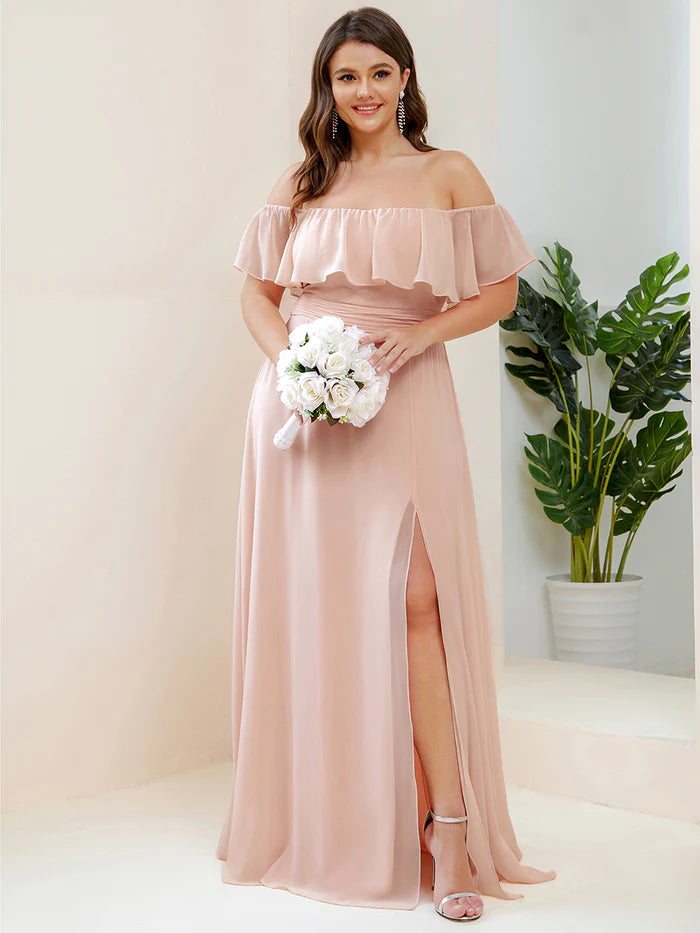 Plus Size Sexy Side Split Long Chiffon Formal Dresses Wholesale ES00969