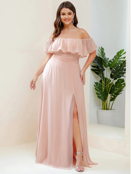 Maxi Chiffon Off the Shoulder Ruffled Maternity Evening Dress