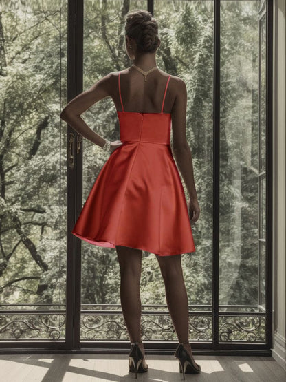 Satin Spaghetti Strap A-Line Backless Short Homecoming Dress #color_Burnt Orange