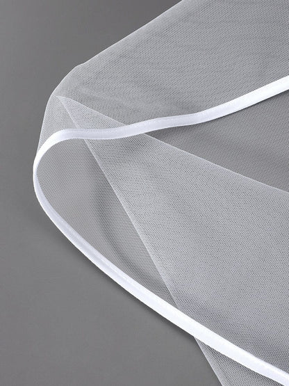 Simple Double-Layered Wedding Veil with Scalloped Edge #color_White