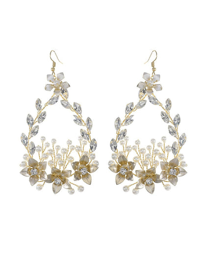 Exquisite Design Imitation Pearl Rhinestone Handmade Earrings #color_Gold