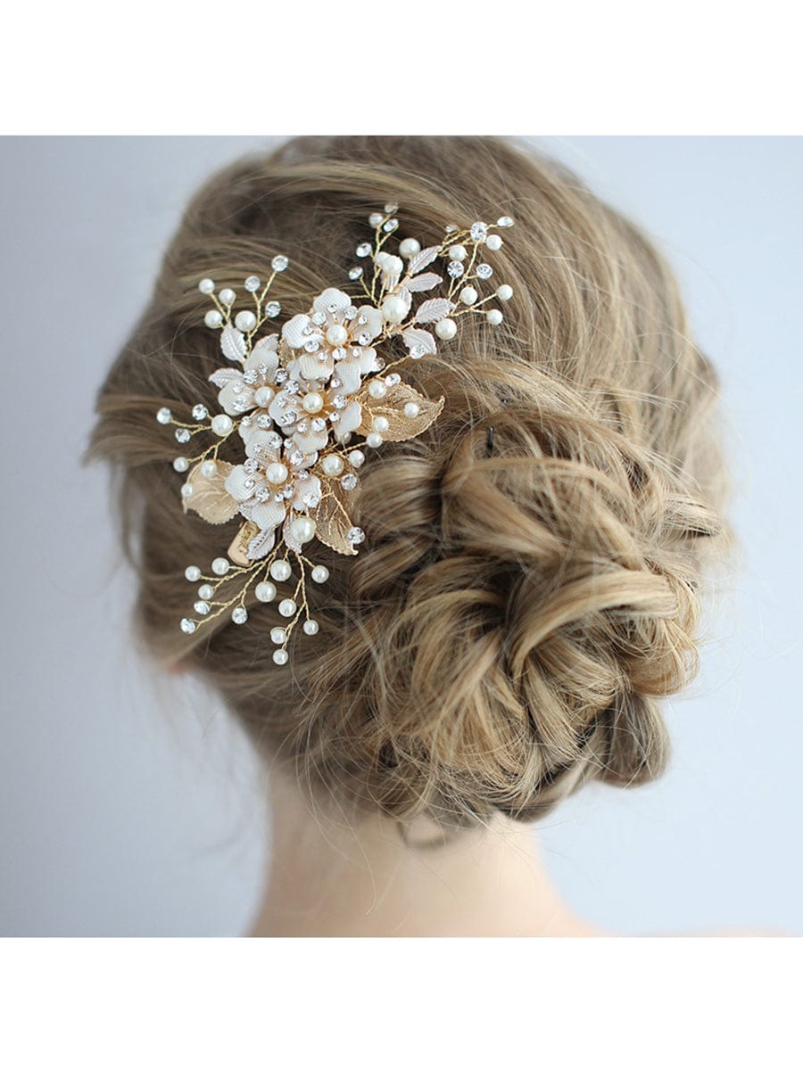 Delicate Handmade Floral Decoration Headwear Pearl Hairpin #color_Gold