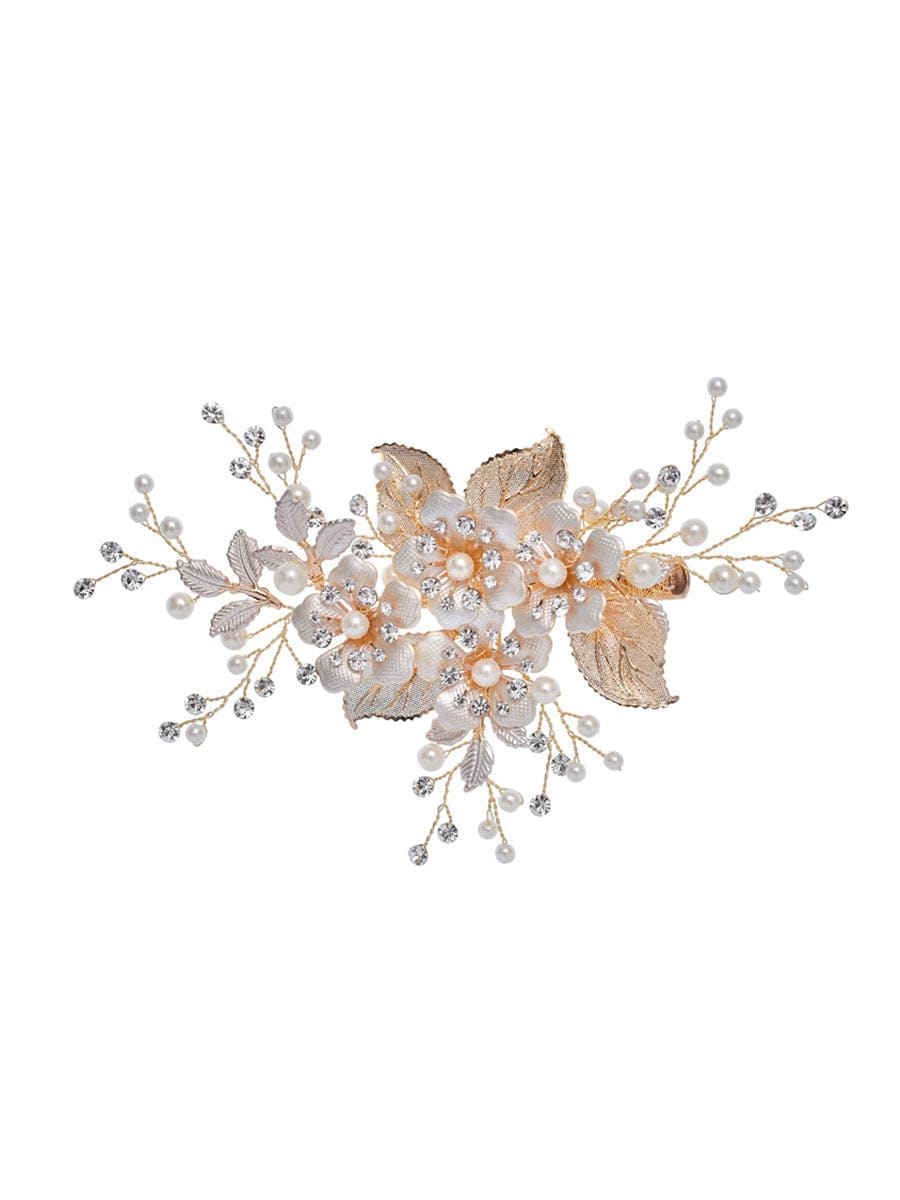 Delicate Handmade Floral Decoration Headwear Pearl Hairpin #color_Gold