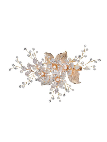 Delicate Handmade Floral Decoration Headwear Pearl Hairpin #color_Gold