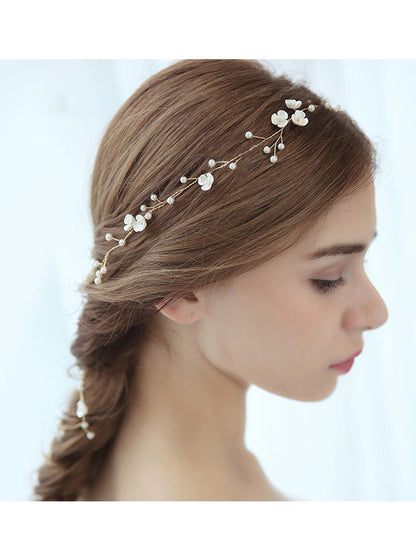 1-meter Long Handmade Pearl Braided Headband High-end Accessories #color_Gold