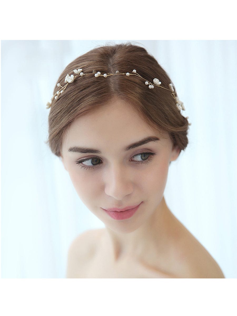 1-meter Long Handmade Pearl Braided Headband High-end Accessories #color_Gold