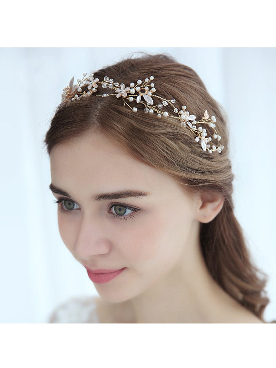 Elegant Gold Flower Headband with Rhinestone #color_Gold