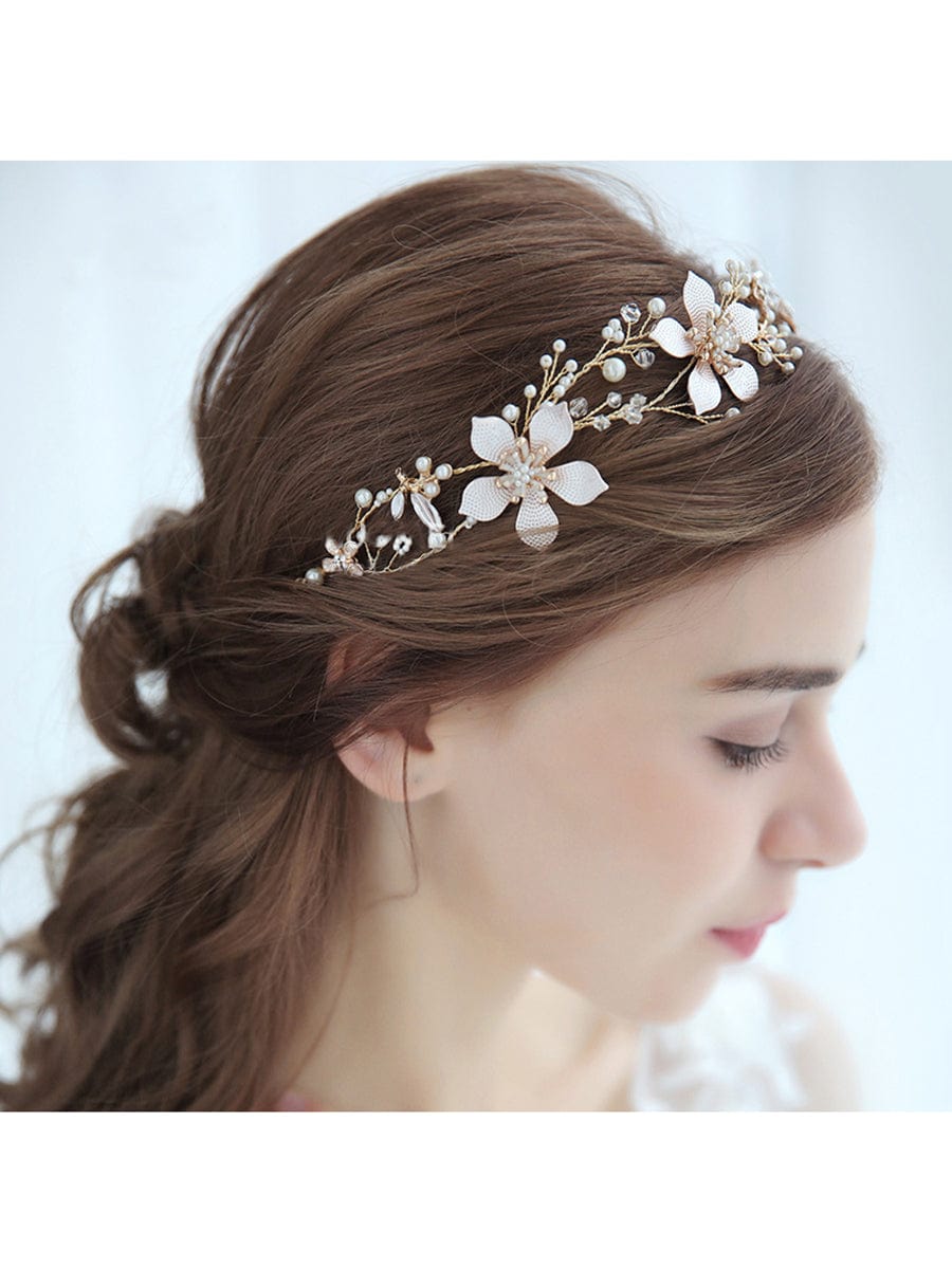 Elegant Gold Flower Headband with Rhinestone #color_Gold