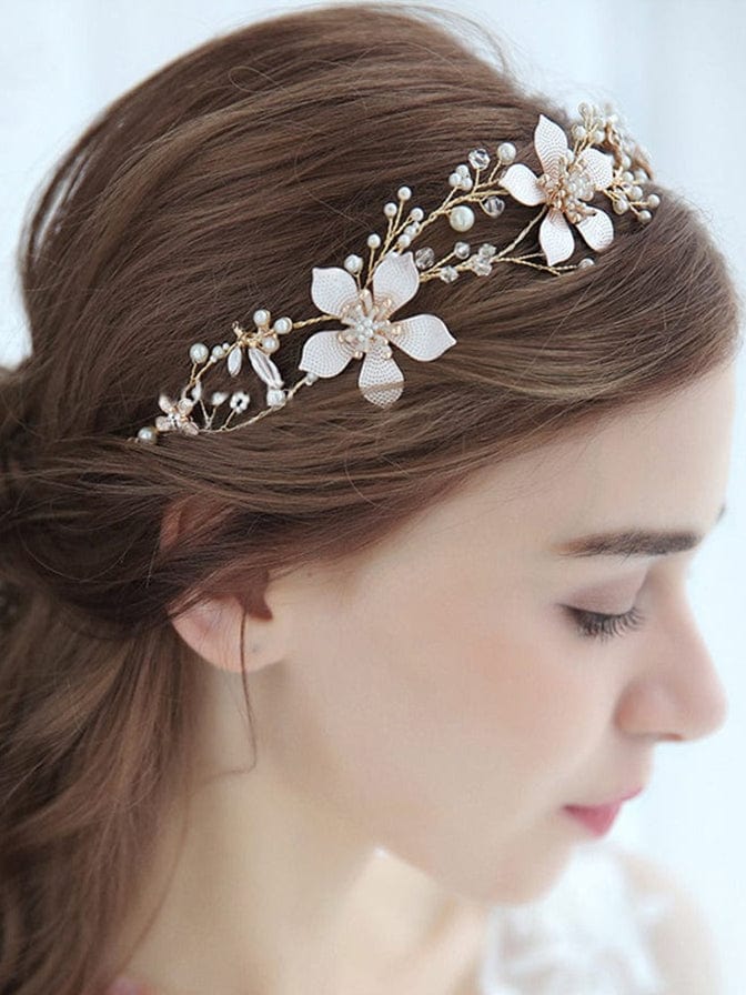 Elegant Gold Flower Headband with Rhinestone #color_Gold