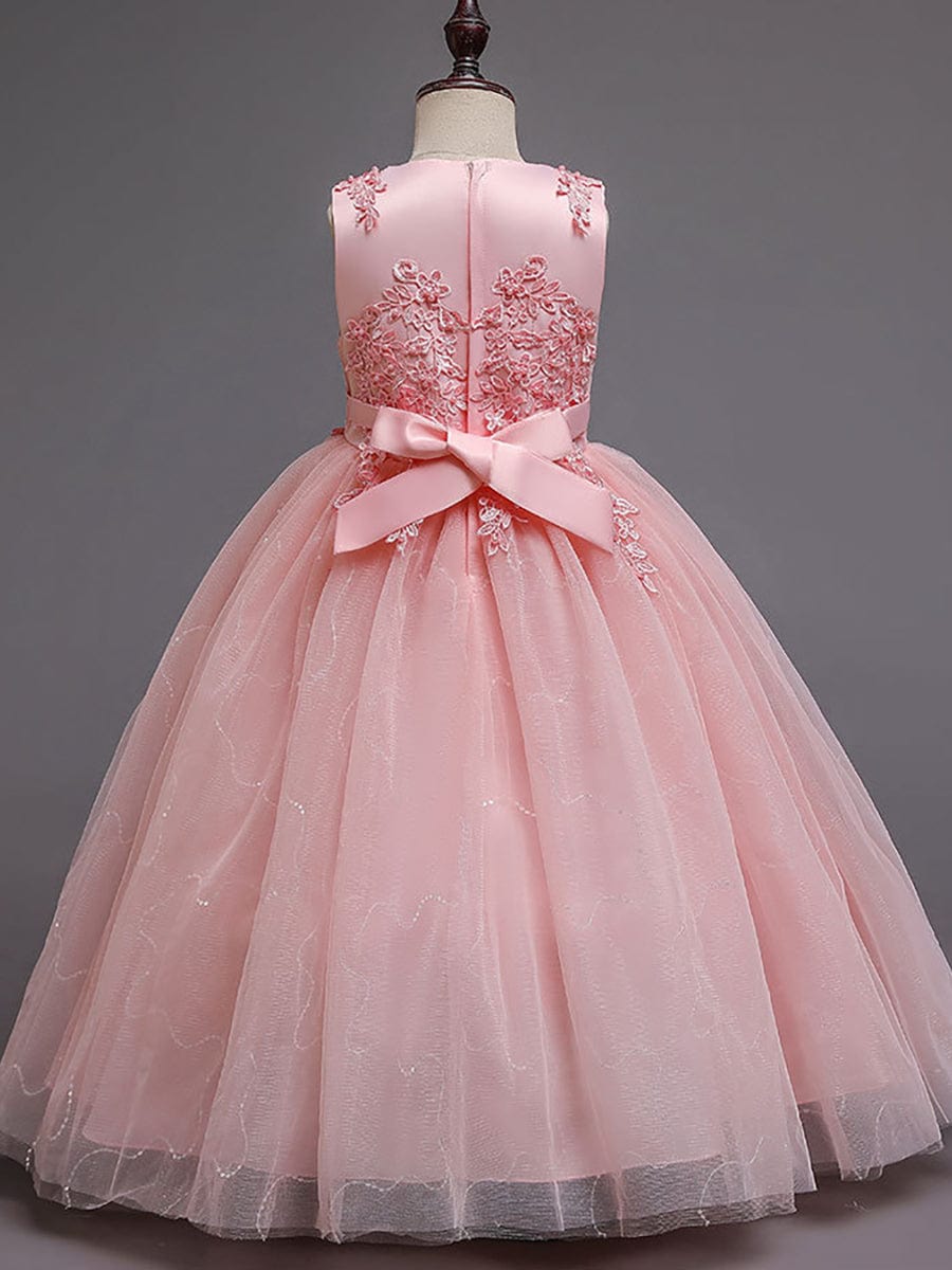 Gorgeous White Lace and Tulle Flower Girl Dress with Flower Appliques #color_Pink