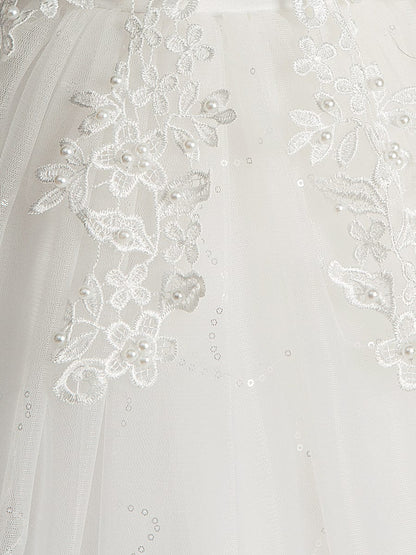 Gorgeous White Lace and Tulle Flower Girl Dress with Flower Appliques #color_White