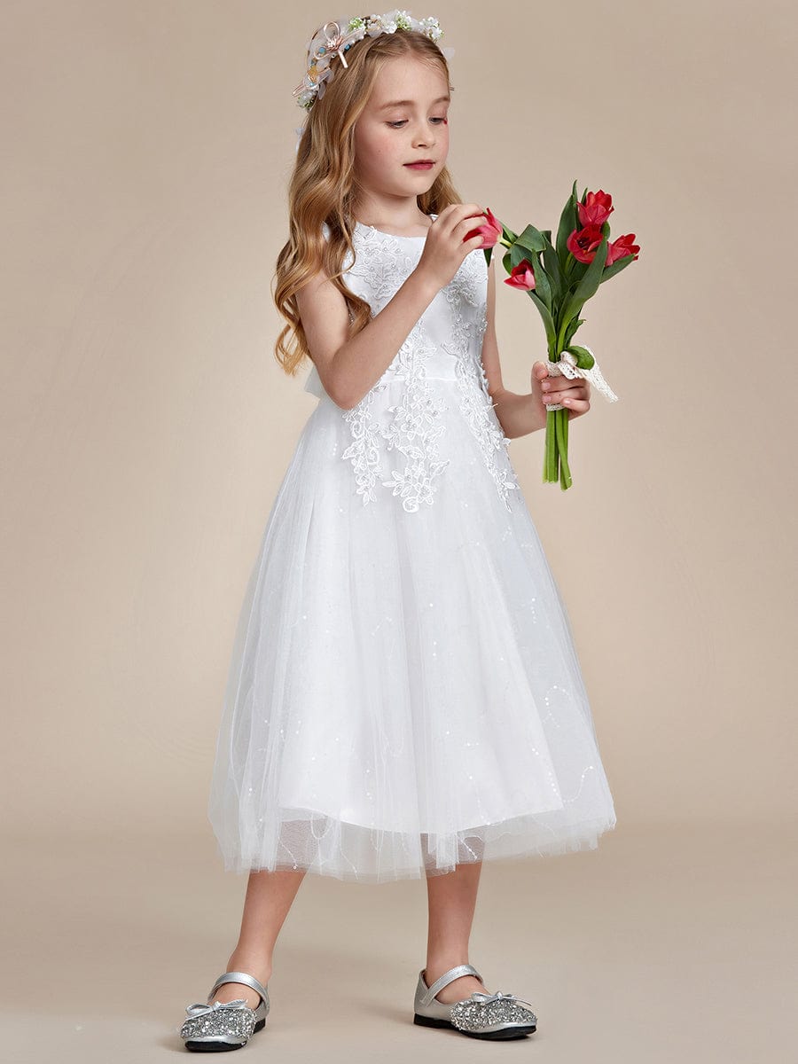 Gorgeous White Lace and Tulle Flower Girl Dress with Flower Appliques #color_White