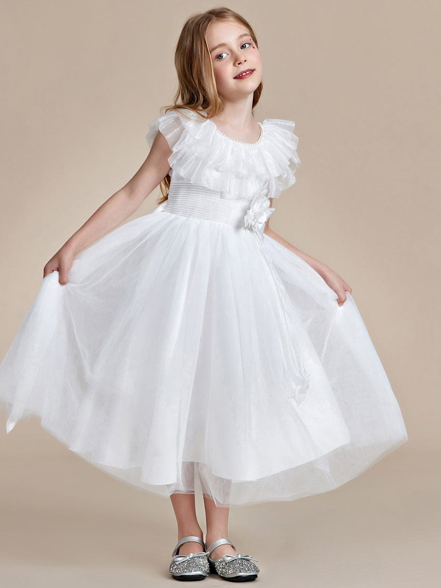 Dreamy Round Neckline Empire Waist Double Tulle Flower Girl Dress #color_White