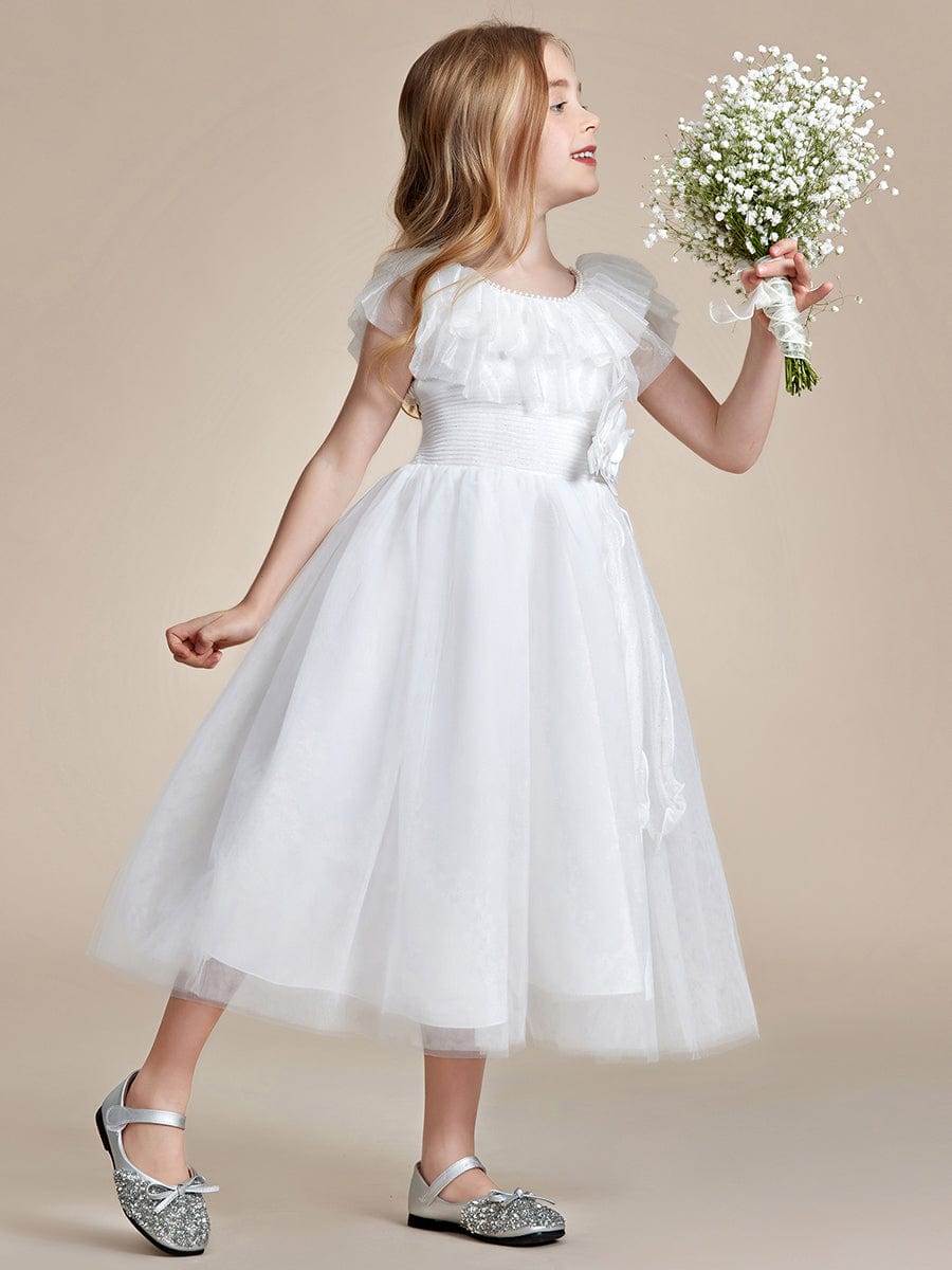 Dreamy Round Neckline Empire Waist Double Tulle Flower Girl Dress #color_White