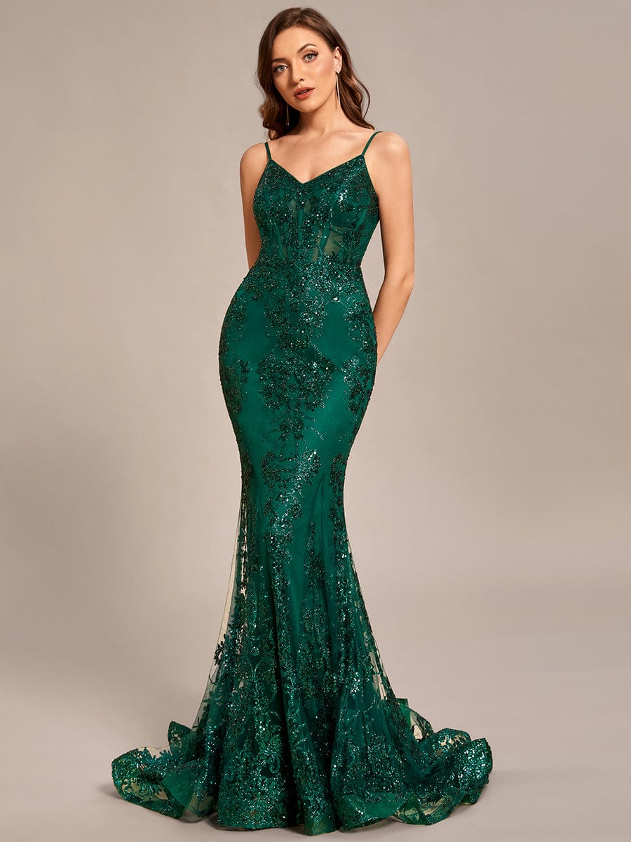 Custom Size tight backless see-through waist Prom Dress #color_Dark Green