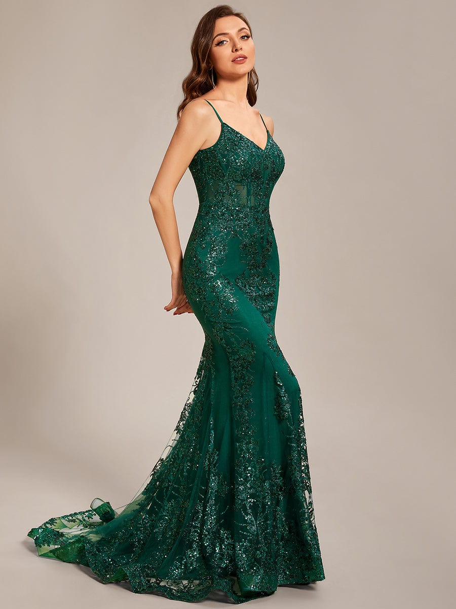 Custom Size tight backless see-through waist Prom Dress #color_Dark Green