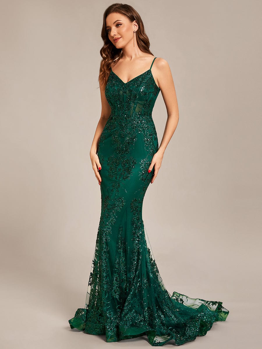 Custom Size tight backless see-through waist Prom Dress #color_Dark Green