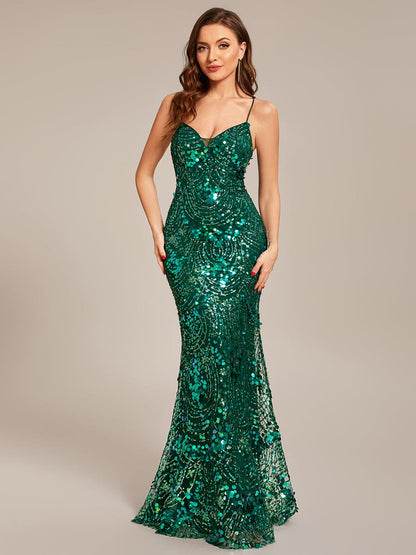 Custom Size Sequin Mermaid Lace-up Back Bodycon Prom Dress #color_Dark Green