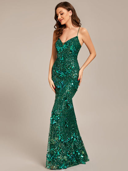 Custom Size Sequin Mermaid Lace-up Back Bodycon Prom Dress #color_Dark Green